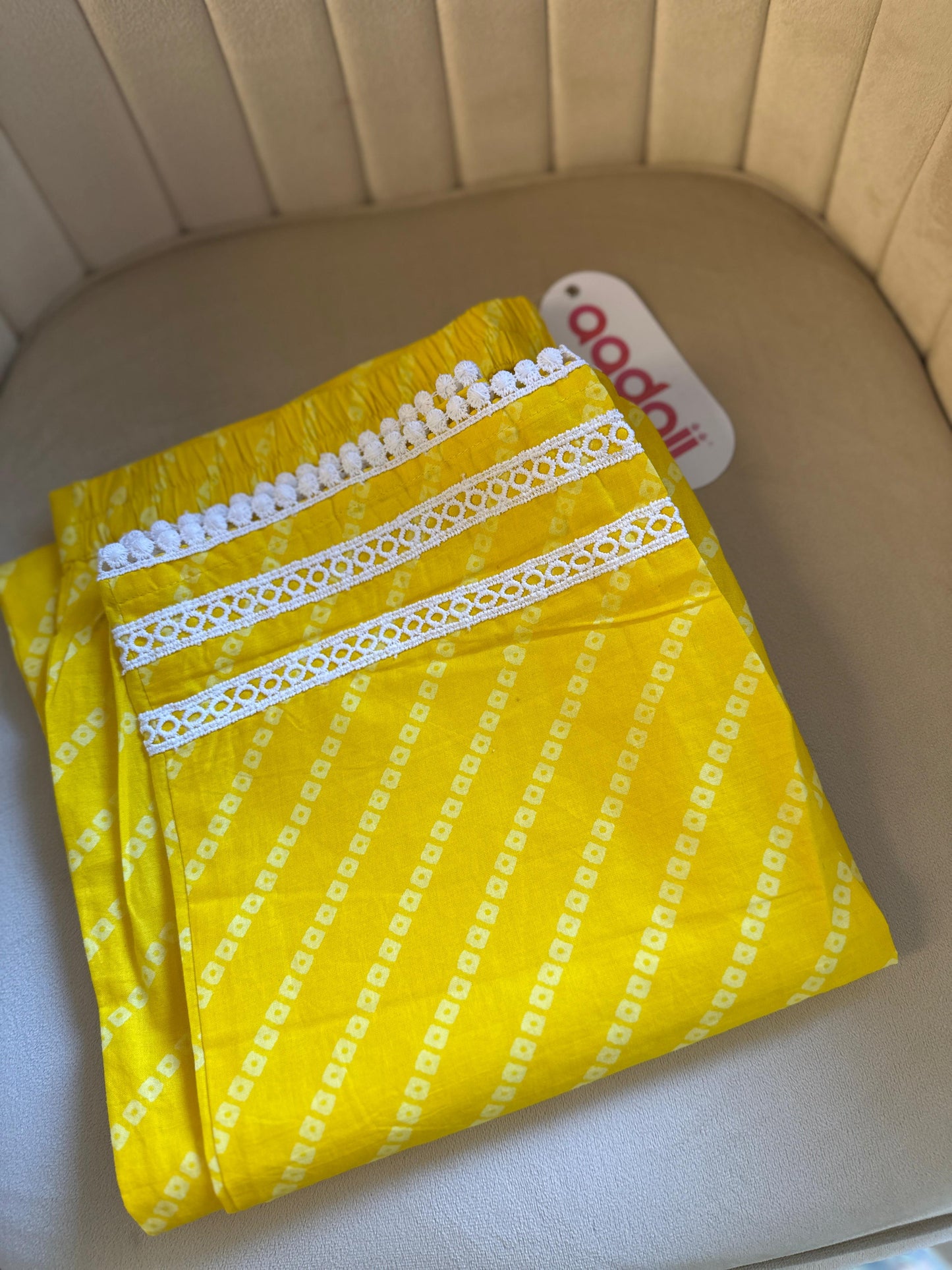 Bright Yellow suit set with Crochet Lace