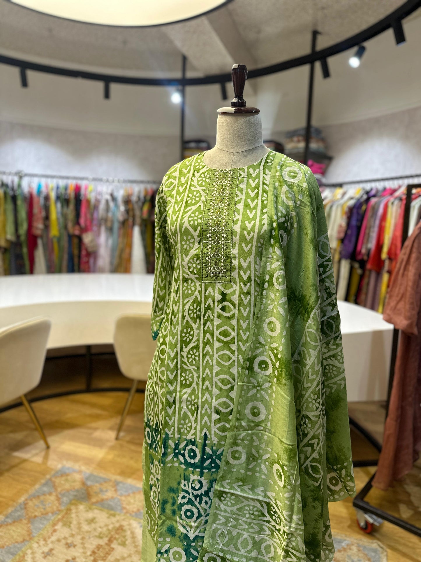 Green batik tie and dye suit set