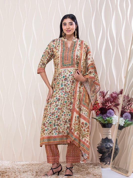 Floral Printed Cotton Kurti Set with Dupatta