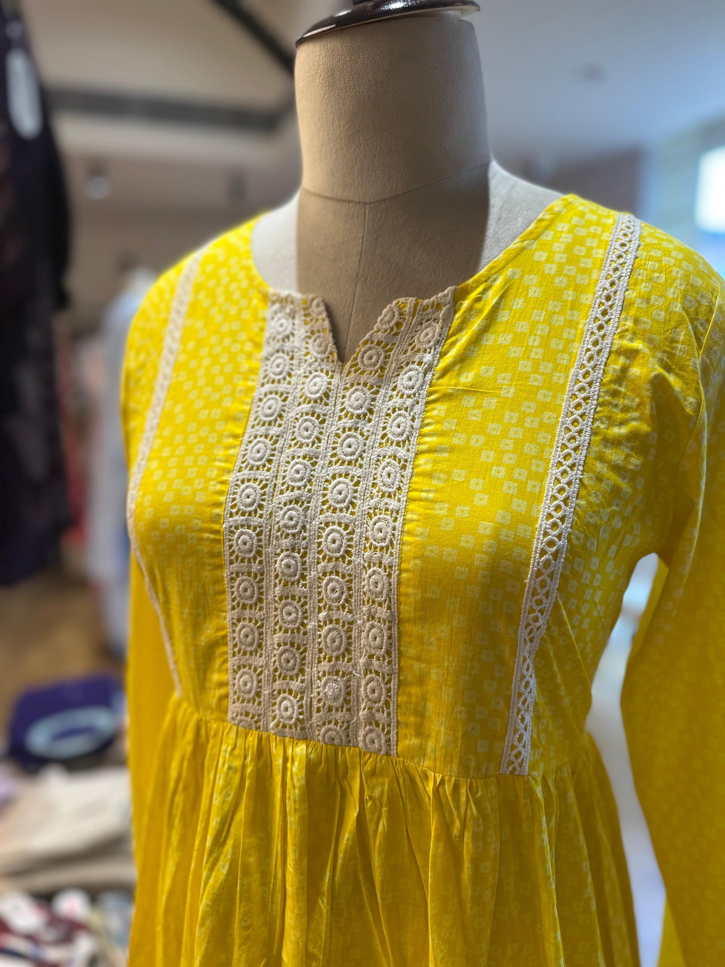 Bright Yellow suit set with Crochet Lace