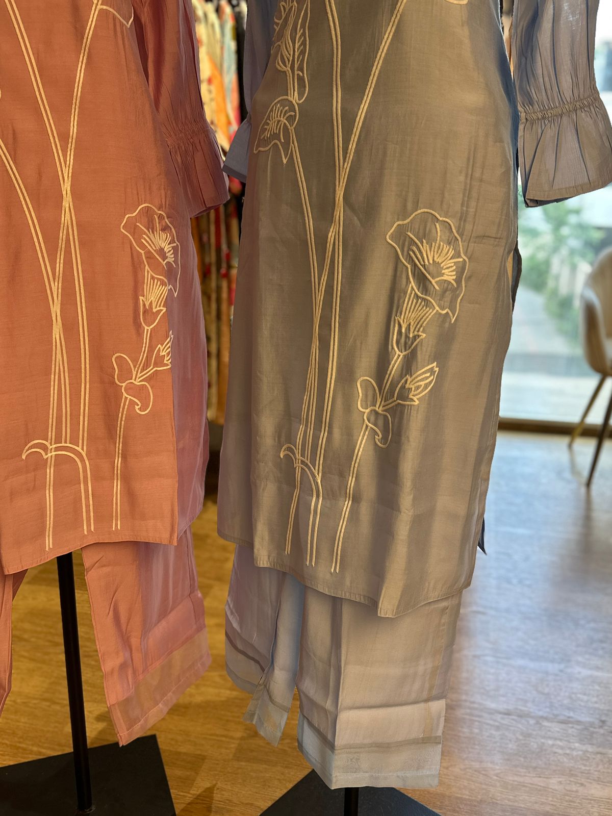 Floral Thread embroidered Cotton Kurta Set